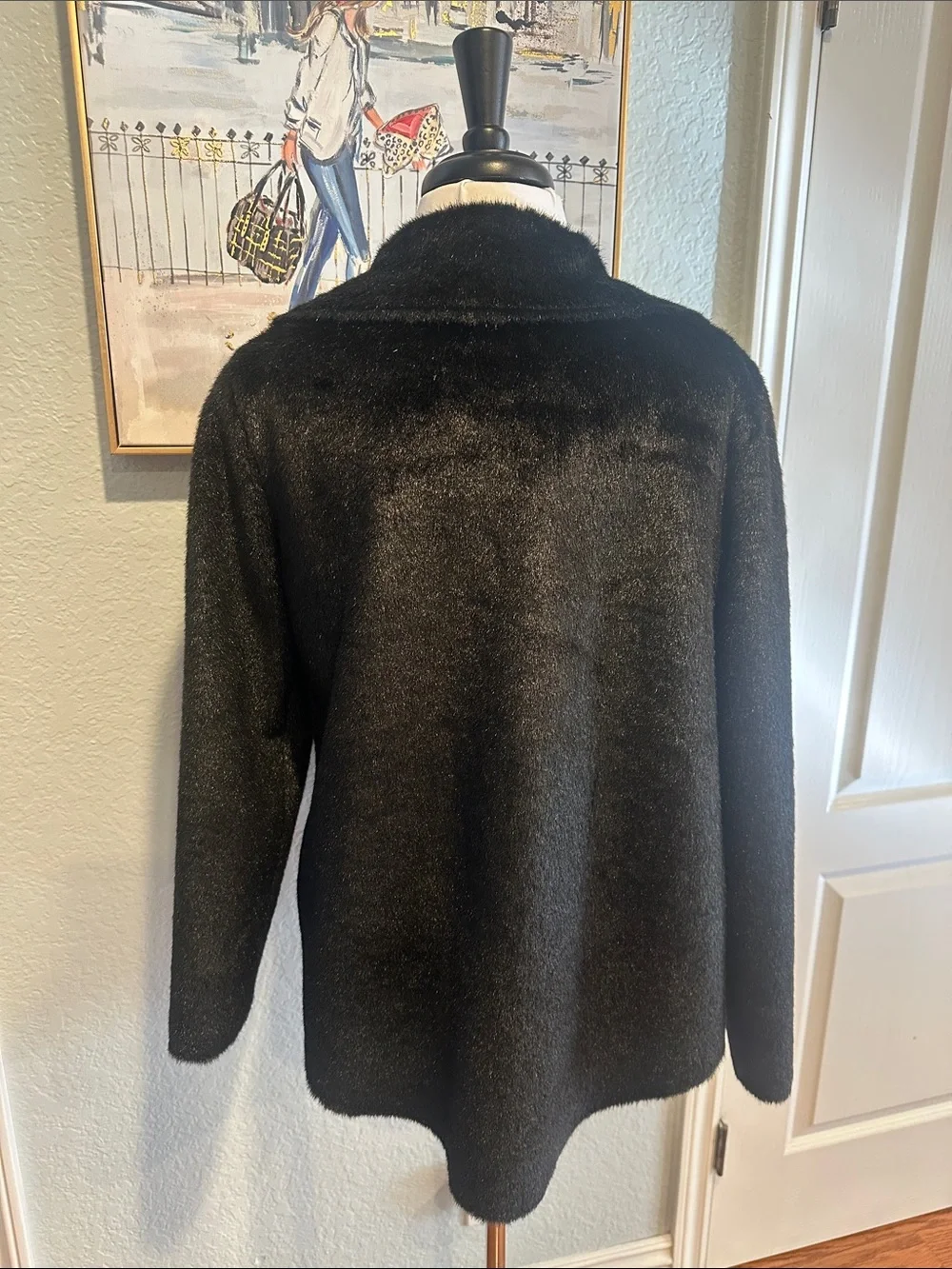 Bisou Bisou Sz Medium Black Textured Faux Fur/Suede Pea Coat • NEW! - Picture 5 of 11